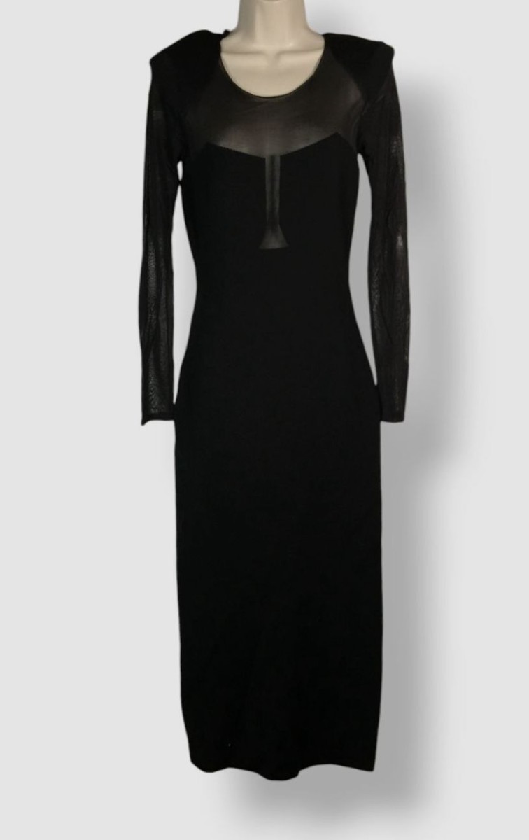 Roland Mouret Women's Black Mesh Paneled Knit Midi Dress Size