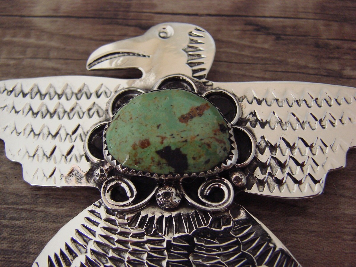 Navajo Indian Nickel Silver Turquoise Peyote Bird Pin by Jackie