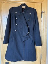 Womens Aryn K Black Wool Blend Poppers Frilly Fit & Flare Chic Winter Coat Small