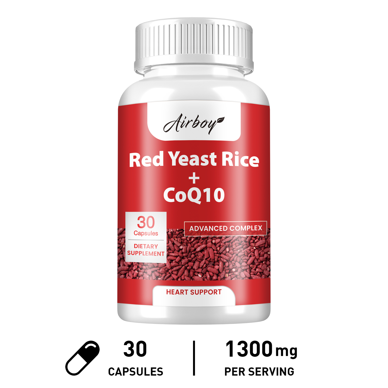 Arroz de levadura roja + CoQ10 - Salud cardiovascular, equilibrio de colesterol, salud del corazón