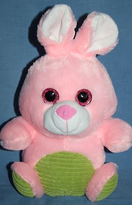 Hug & Luv Love Easter Bunny Rabbit 9'' Pink Glitter Eye Plush Green Feet Soft Toy