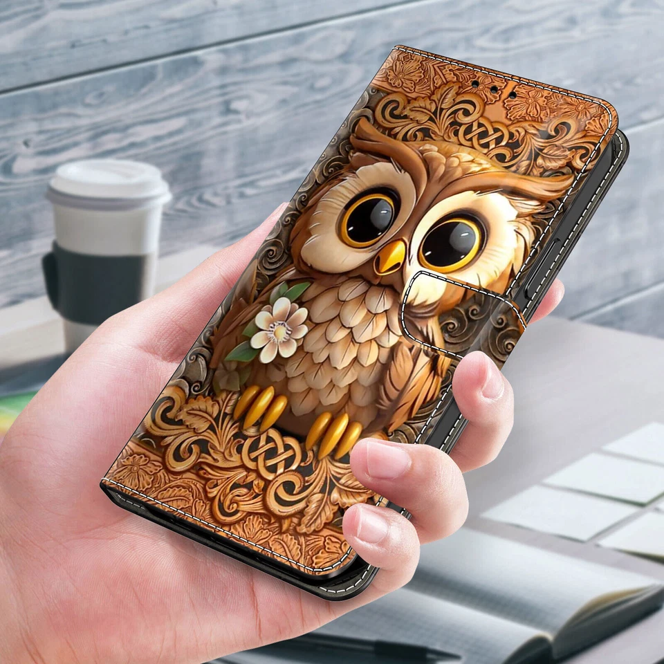 Funda tipo billetera con correa flor de búho para A34 A35 A15 A24 A16 A55 A54 A53 A12 A14 Foto 3 de 4