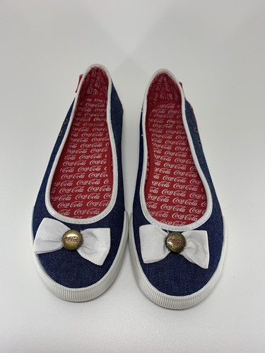 Coca Cola Womens Flats Jean Blue With Cap Button Bow Size 7 - Picture 3 of 12