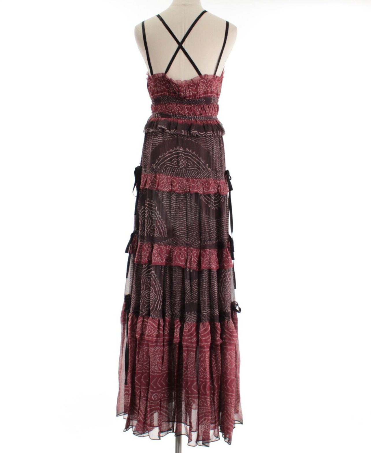 Ulla Johnson NWT Agathe Strappy V-Neck Tiered Gown Size 6 in Garnet Red Multi image 4