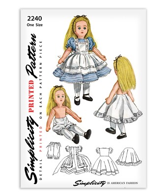 Alice in Wonderland Doll Sewing Pattern Simplicity 2240 Rag Cloth Clothes Dress 