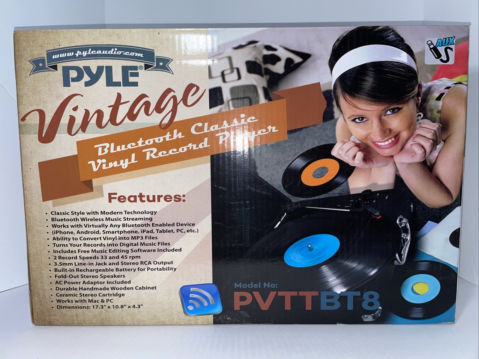 NEW Pyle Vintage Bluetooth Classic Vinyl Record Player - Bla