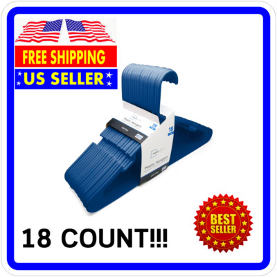 Mainstays Clothing Hangers, Durable Plastic, Blue, 18 ct