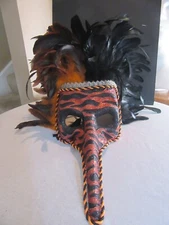 Venetian Carnival Large Feather Masquerade Long Nose Mardi Gras Orange Black