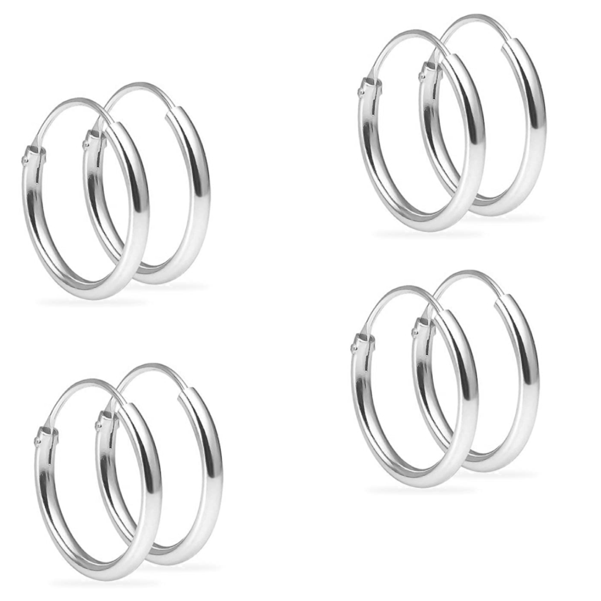 Hoop Earrings 10mm 4 Pairs Set Sterling Silver 925 Nose Lip Ear Ring Piercing-image