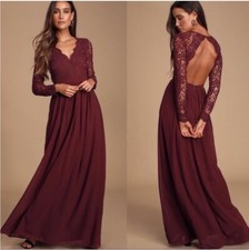 Lulus Awaken My Love Long Sleeve Lace Crochet Maxi Dress Burgundy Women's Med