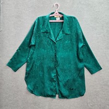 VINTAGE Victoria's Secret Women Sleepwear M L Green Floral Gold Label Shirt Top