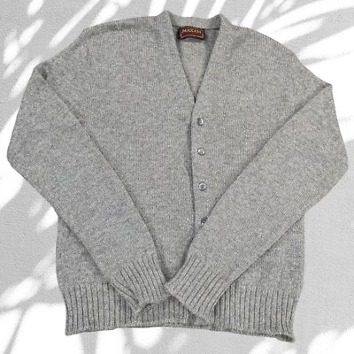 Vintage Maxam Sportswear Cardigan Sweater Medium Gray Shetland Wool Blend