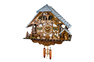 cuckoo clock Black Forest big farm house style moving wood chopper music quartz 