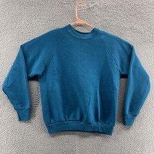 VINTAGE Fruit of the Loom Sweatshirt Women Large Blue Crew Neck Blank Made USA