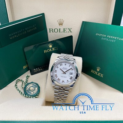 Rolex Datejust 41mm 126300 White Roman Dial Jubilee Bracelet Stainless Steel