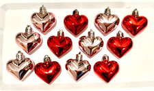PINK RED Heart Ornaments Valentines Set of 12 NEW