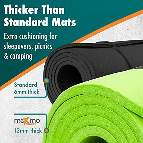 12mm Thick Black Multipurpose Yoga Mat for Men, Women, and Kids