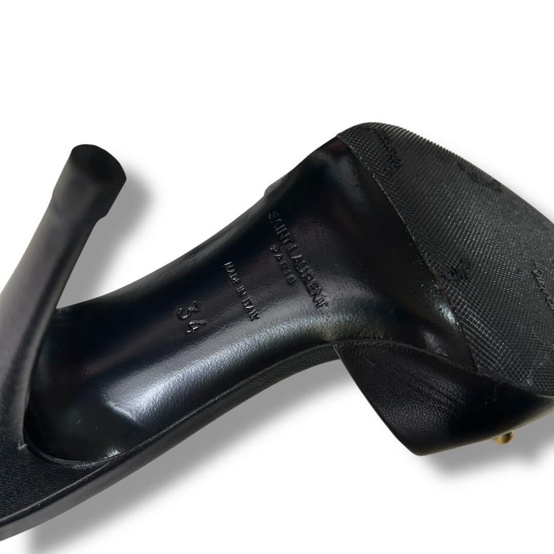 Sandali donna YSL Saint Laurent catena punta aperta mulo 34US4 pelle nera Vibram