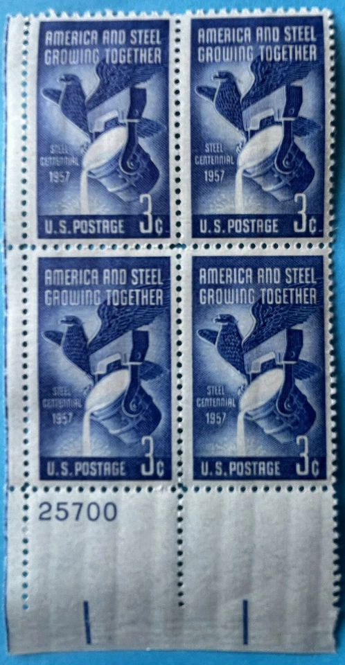 1957 US 3¢ Block Of 4 Stamps Steel Industry Centennial Scott #1090 MNH VF - Image 3 of 3