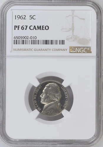 1962 Jefferson Nickel 5 Cents NGC PF 67 CAMEO, PR67CAM