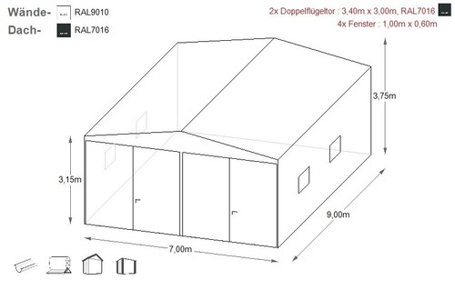Blechgarage 7x9x3,75m Garage Lager Halle | inkl. Lieferung und Montage |28723! - Bild 4 von 6
