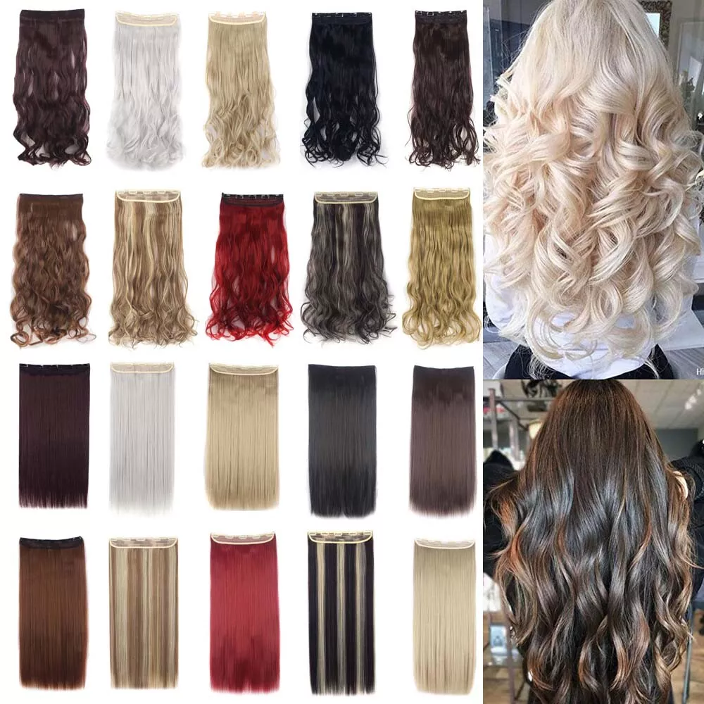 Colorful Long Curly Wavy Hair Pieces Synthetic Clip In Hair