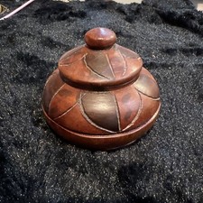 Vintage Carved Wood Trinket Bowl Dish Box Jar with Lid Handmade Turned