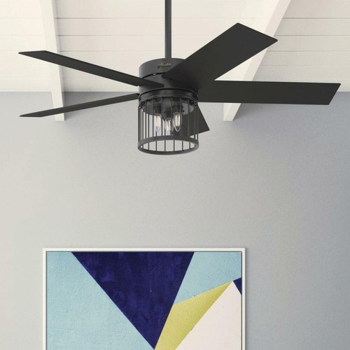 52" Matte Black Indoor Modern Metal Cage LED Large Ceiling Fan Remote Control - Picture 3 of 8