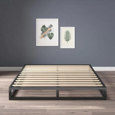 Queen Size Low Profile Bed Frame, Wood Slat Support 6 in. High Platforma NEW