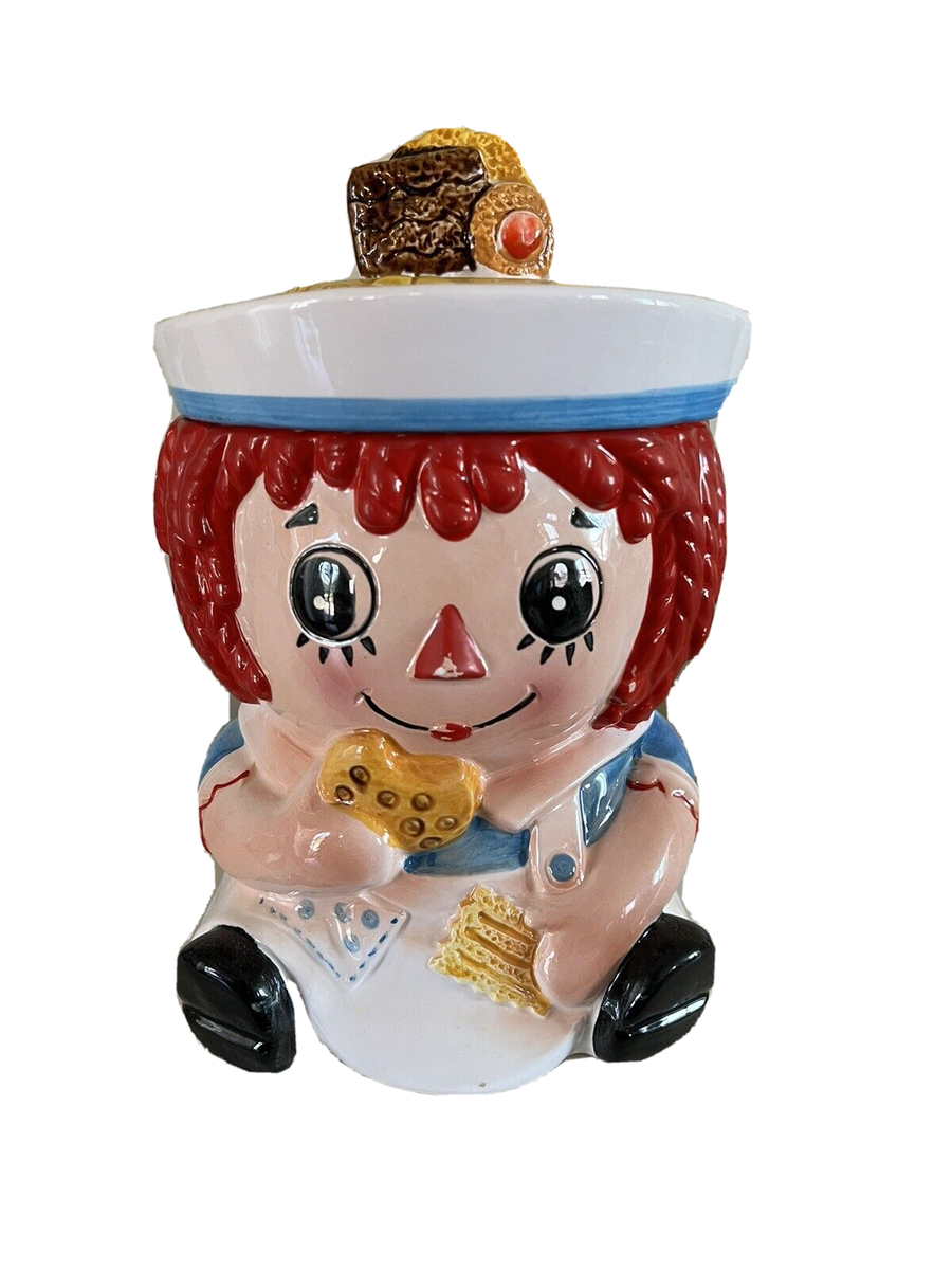 Vintage Raggedy Ann Cookie Jar wearing Raggedy Andy Hat Napcoware