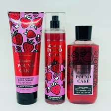 Strawberry Pound Cake Bundle Fine Fragrance Mist, Body Cream and Shower Gel Set