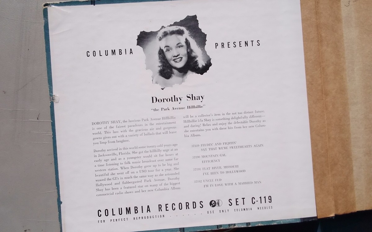 Dorothy Shay 78rpm Set Columbia Records #C-119 The Park