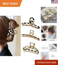 Set of 3 Stylish Checker Claw Clips for Thick Hair - Elegant Acetate Design