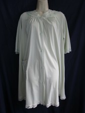 Vtg Shadowline Pastel Green Robe House Coat Lace Trim Embroidered Floral Nylon S
