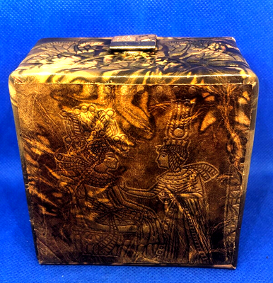 Boîte à Bijoux Vintage Égypte Pharaon – Cuir, Dimensions 10x9,5x6 Cm, Occasion, Souvenir De Vacances