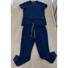 FIGS Scrub Set Casma And High Waisted Zamora Women S Navy Blue V-Neck Jogger EUC