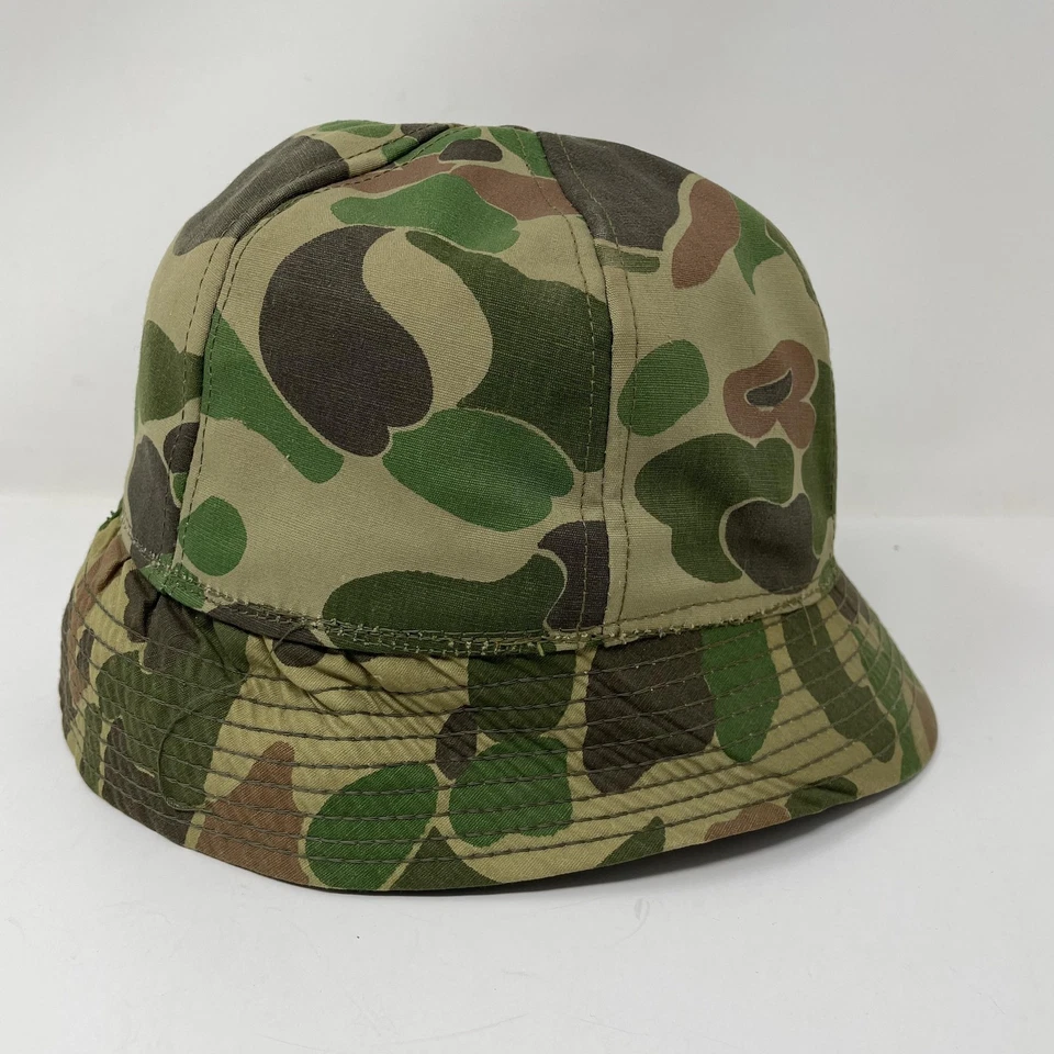 Vintage Duck Hunter Camo Hat Cap Fitted Mens 7 1/8 Green Military Hunting 70s - Image 3 of 4