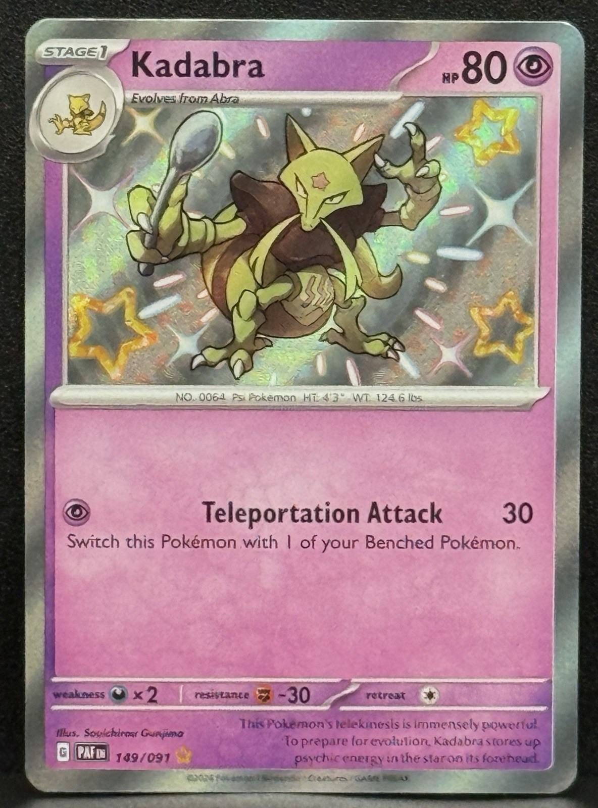 SV Paldean Fates Kadabra 149/091 Shiny Rare Holo ENG 80HP Pokemon TCG