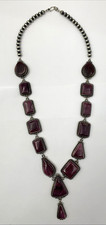 Navajo Kay Yazzie Sterling Purple Spiny Oyster Shell Necklace Signed Y- Shape