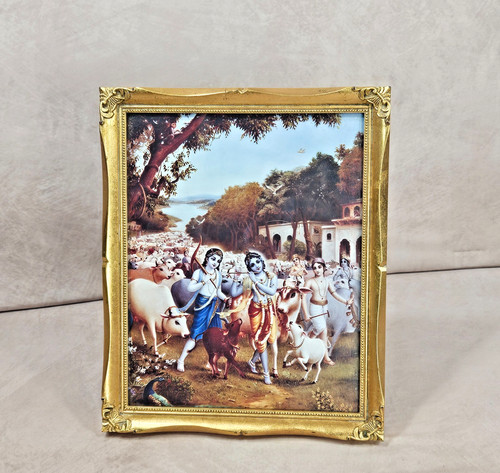 Vintage Krishna Balarama Framed Print Cowherd Pastoral Hindu Devotional Wall Art