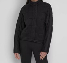 DKNY Women's Black Quilted Zip-Front Stand-Collar Jacket Size L
