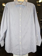 VTG Burberry Of London Blue Pinstriped Long Sleeved Men's Dress Shirt XL 17/34