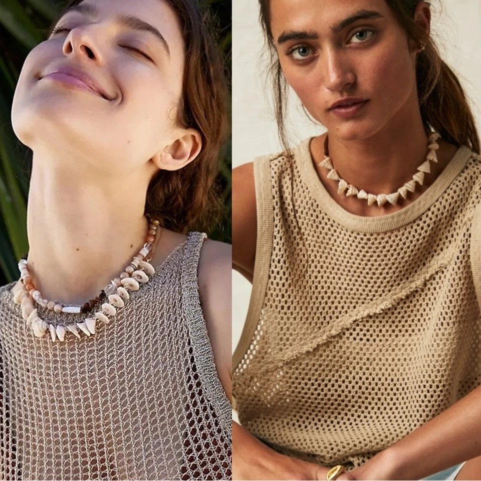 Gargantilla Free People Heatwaves en carcasa superior nueva con etiquetas conchas cuero gamuza bohemia Foto 2 de 4