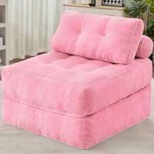 Folding Sofa Bed, Convertible Sleeper Chair Bed w/Dual-Pillow  Handle, Pink