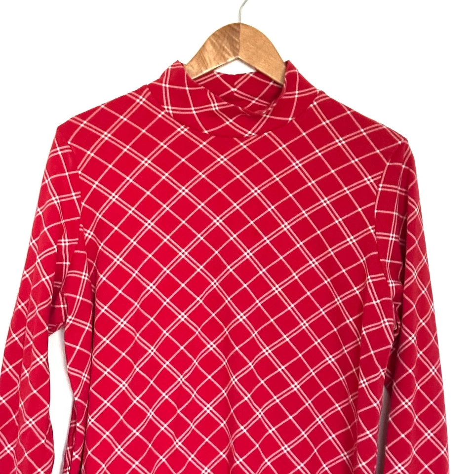 Camisa para mujer Kim Rogers XXL roja blanca a cuadros algodón cuello falso manga larga Foto 3 de 4