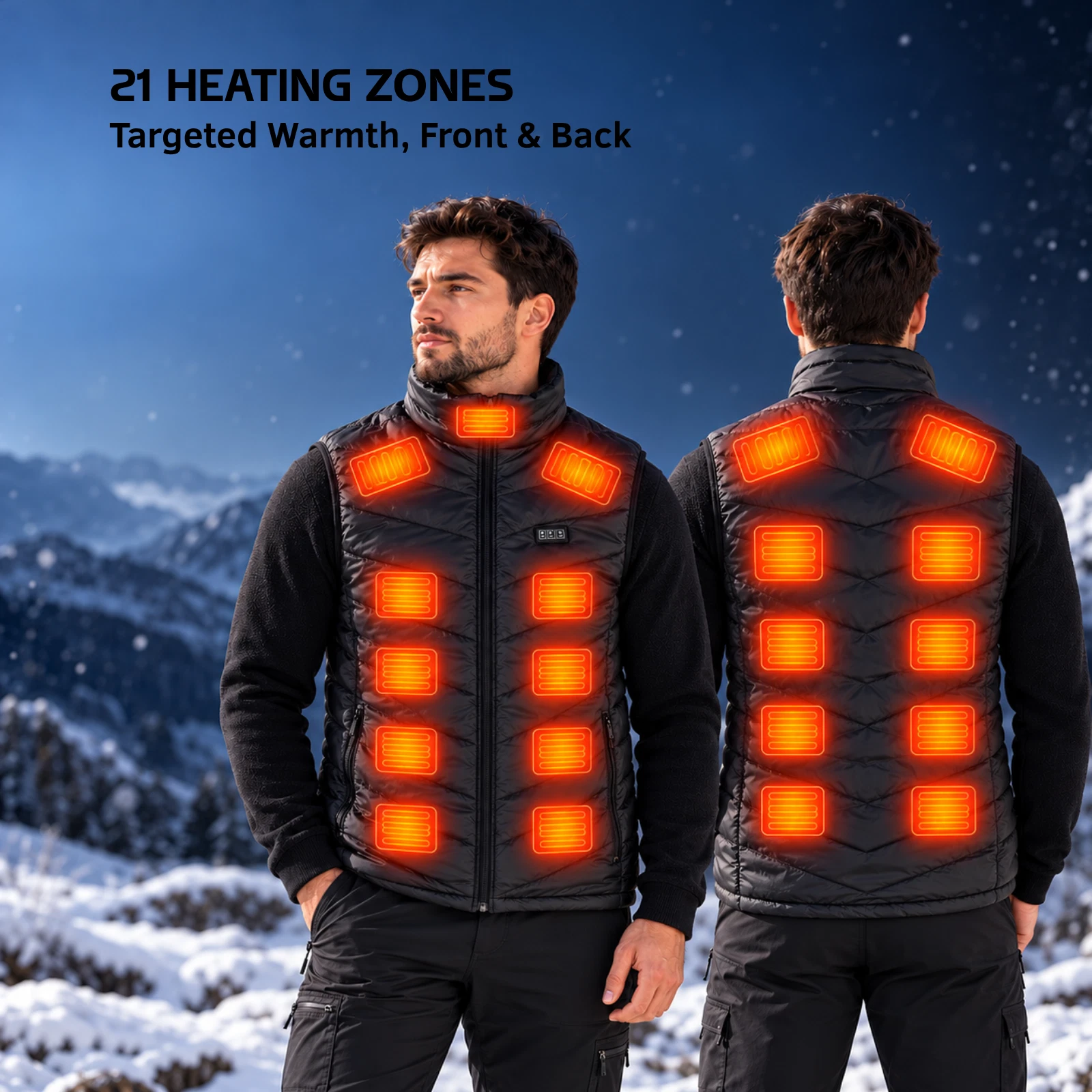 Men's Heated Vest 21 Heating Zones USB 3 Heat Levels 4 Controls Black Winter image 2