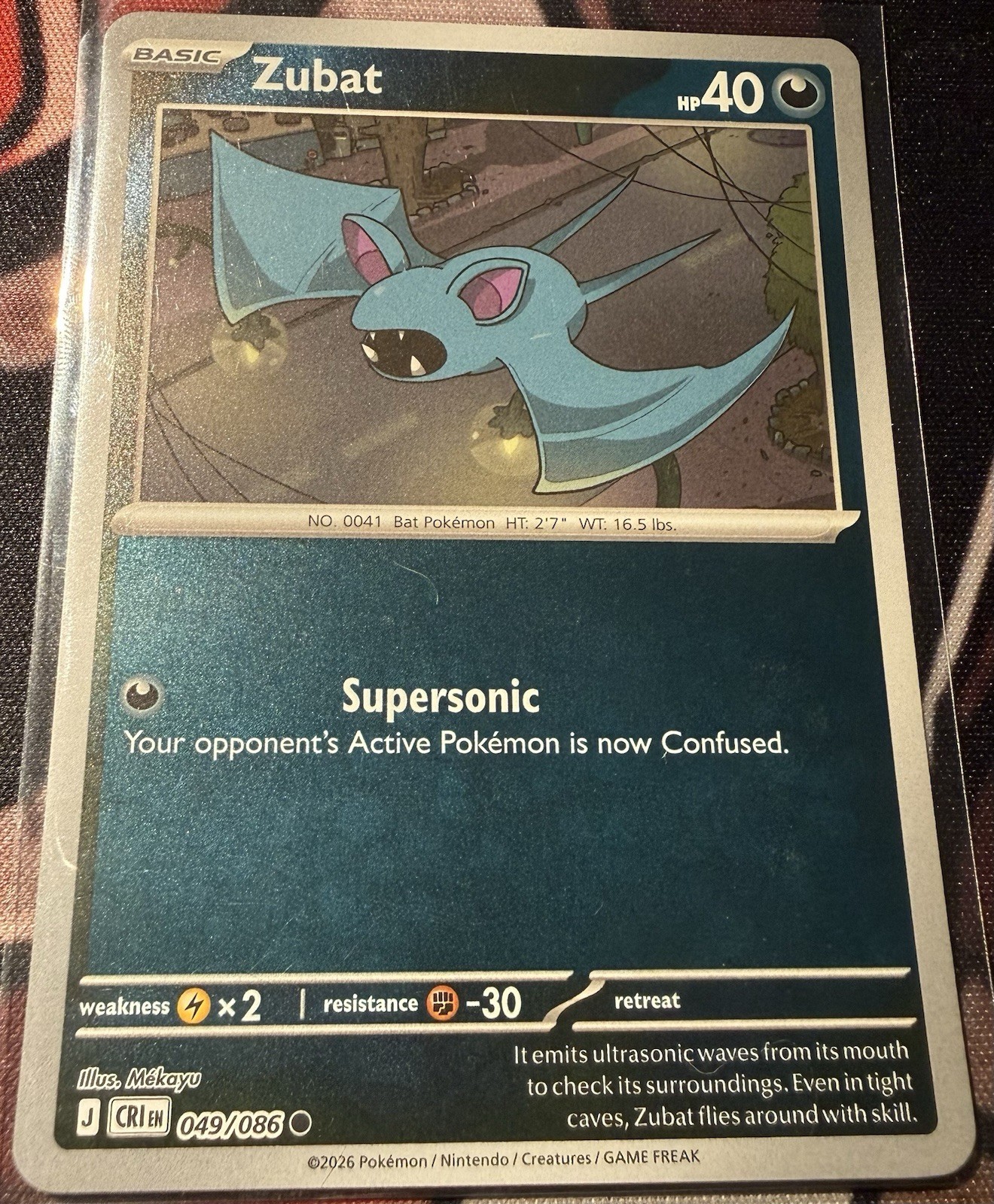 Pokémon TCG Zubat Reverse Holo Common Card #049/086 ME04: Chaos Rising