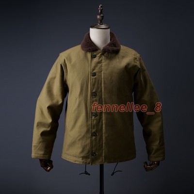 Vintage N-1 Deck Jacket Plain Version Men Heavy Duty Wool Lined Coat Thick Warm