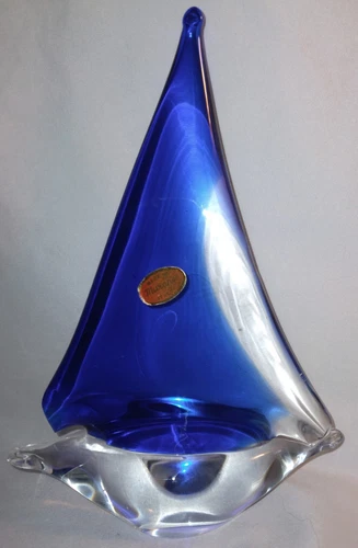 Murano Art Glass Sail Boat Figurine Italy 9" Inch