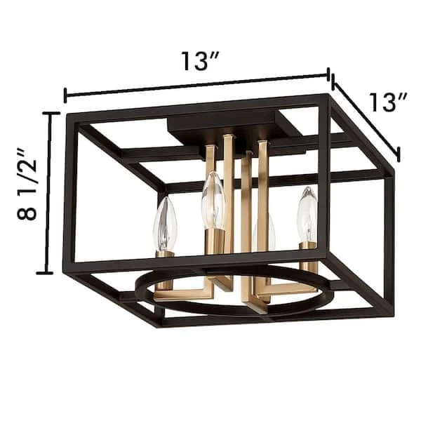 Suporte semi-nivelado de teto preto fosco e dourado escovado quatro luzes  - Imagem 3 de 4